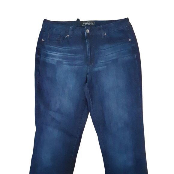 Cato Premium Jeans Womens 14 Blue Dark Wash Denim Whiskered Classic Fit Slim - Picture 2 of 9